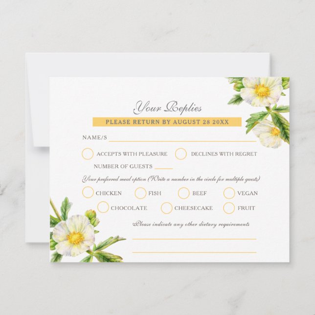 Rock Rose Aquarellfarben Botanica Hochzeit RSVP Karte (Rückseite)