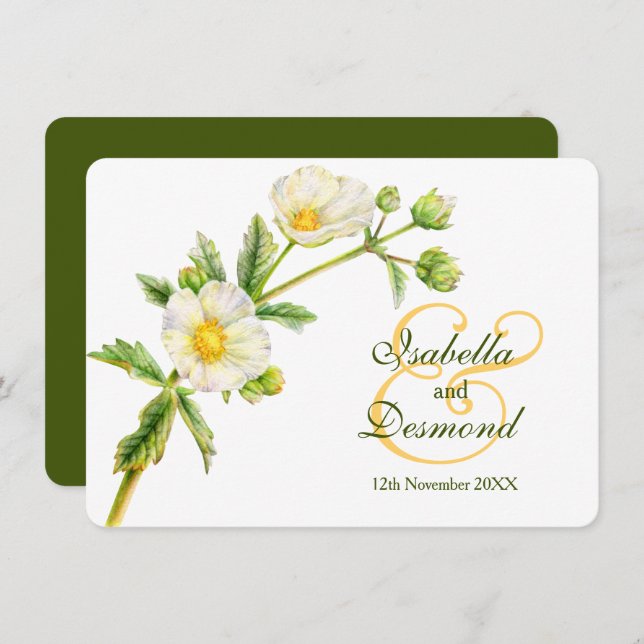 Rock Rose Aquarellkunst Grüne Hochzeit Einladung (Vorne/Hinten)