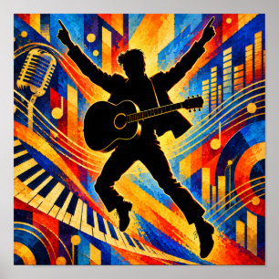 Rock-Sänger spielt akustische Gitarre Silhouette Poster