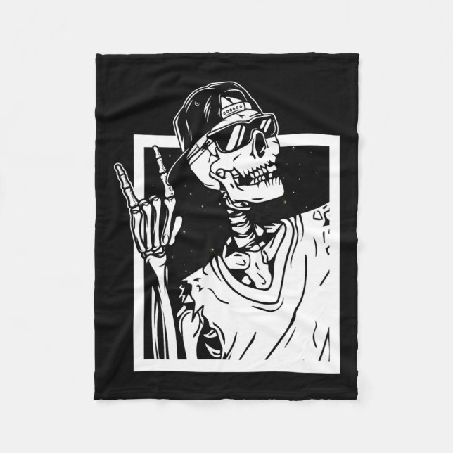 Rock Skeleton Hand Halloween Kostüm Funny Rocker Fleecedecke (Vorderseite)