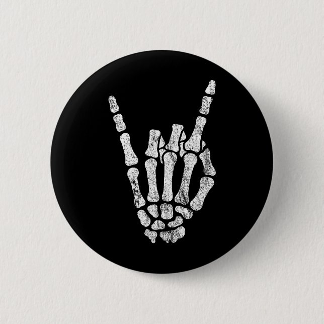 Rock Skeleton Hand Rock'n'Roll Metal Distressed Ha Button (Vorderseite)