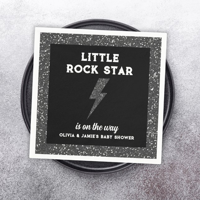Rock Star Baby Dusche Black Rock and Roll Serviette (little rock star baby shower napkins black glitter flash rock and roll)