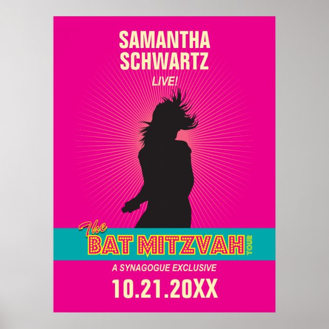 Rock Star Bat Mitzvah Poster in heiß rosa (Vorne)