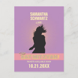 Rock Star Bat Mitzvah Save the Date Lila Pink Ankündigungspostkarte