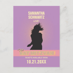 Rock Star Bat Mitzvah Save the Date Lila Pink Ankündigungspostkarte