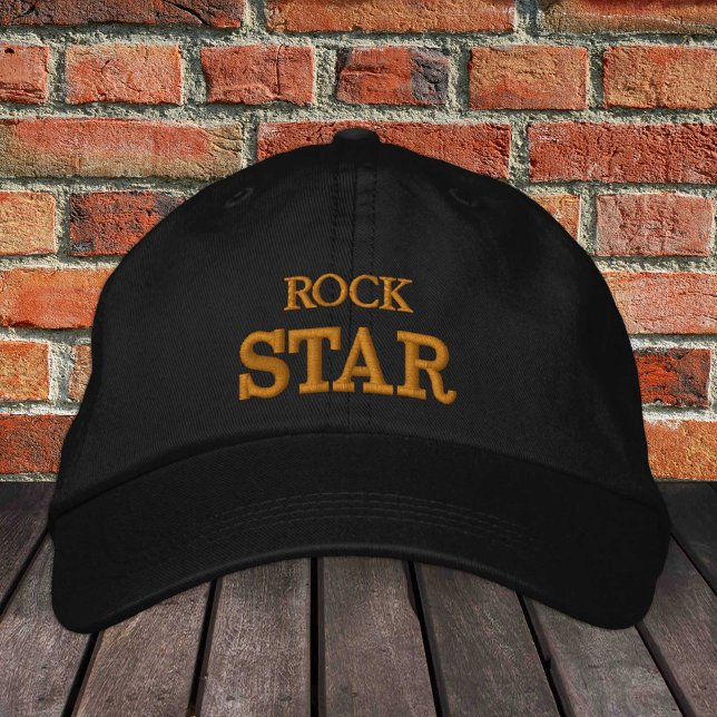 ROCK STAR bestickte Baseballkappe gold / schwarz (Von Creator hochgeladen)