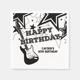 Rock Star Birthday Guitar Schwarz-weiß Stars Serviette