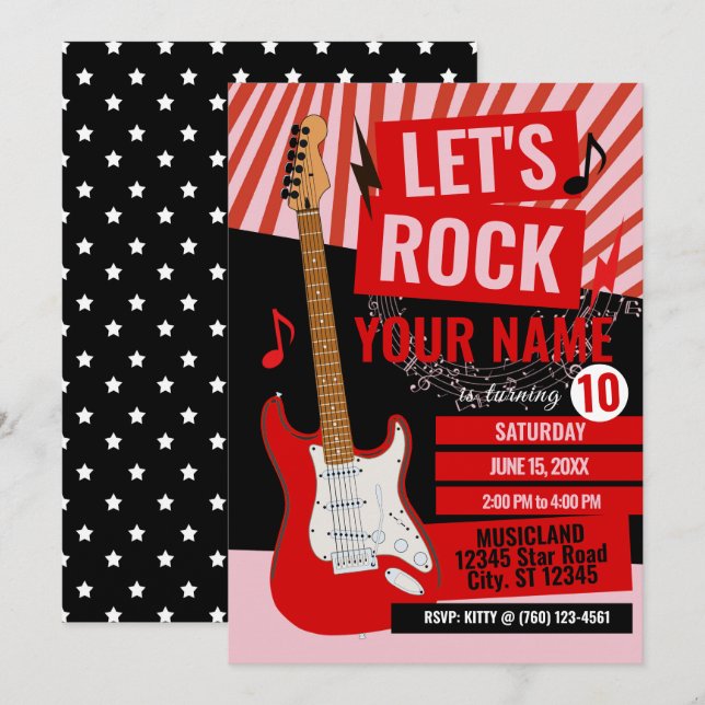 Rock Star Birthday Party Invitation Einladung (Vorne/Hinten)