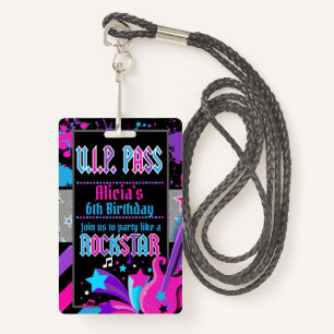 Rock star Birthday Party VIP Pass Einladung Abzeic Ausweis
