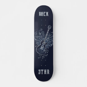 Rock Star Blue Guitar und Musical Notes Skateboard