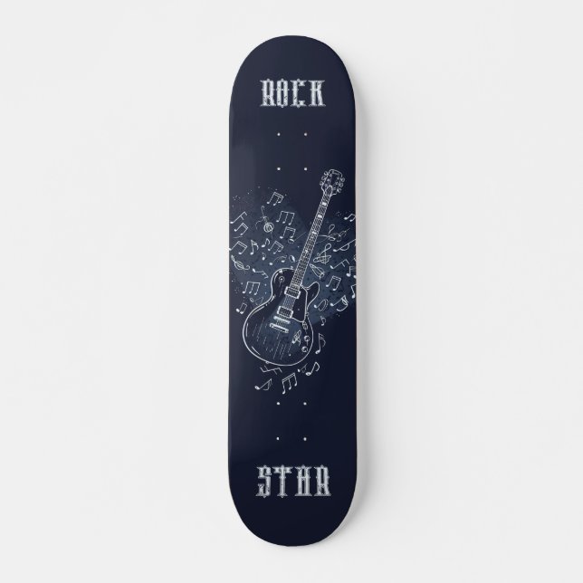 Rock Star Blue Guitar und Musical Notes Skateboard (Vorne)