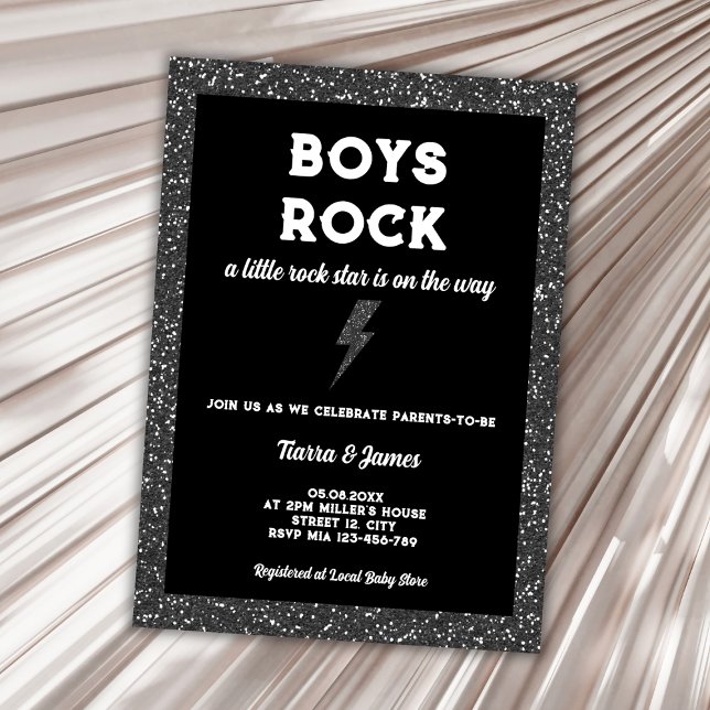 Rock Star Boy Baby Dusche Black Rock and Roll Einladung (little rock star rock and roll boy baby shower invitation)