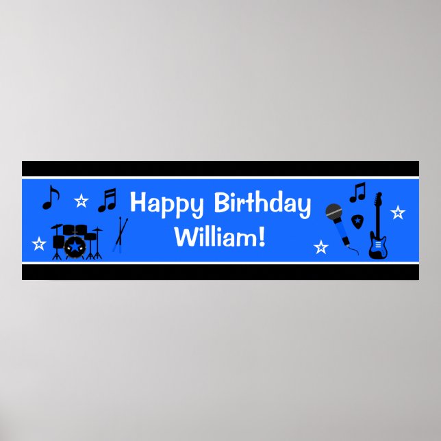 Rock Star Boy Birthday Banner 40x12 Poster (Vorne)