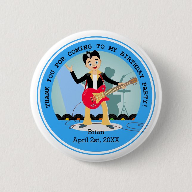 Rock Star Boy Geburtstagsparty Button (Vorderseite)