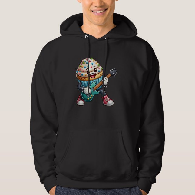 Rock Star Cupcake Cartoon Character Funny Guitar P Hoodie (Vorderseite)