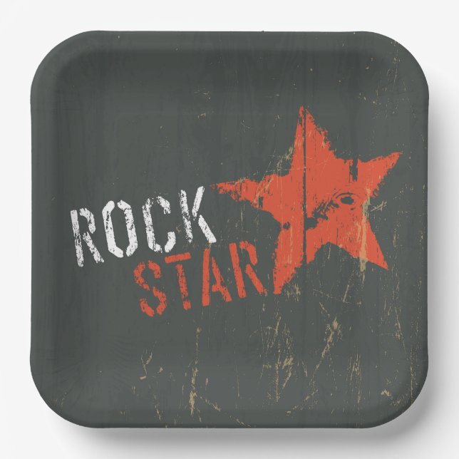Rock Star Distressed Grunge Red Star Pappteller (Vorderseite)