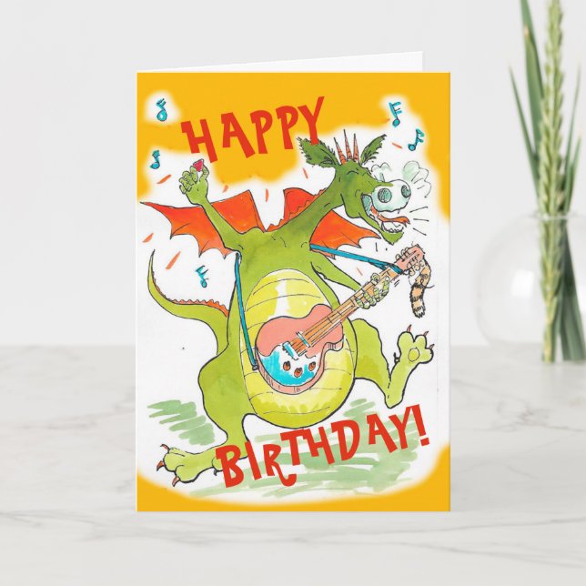 Rock Star Dragon Birthday Karte (Vorderseite)