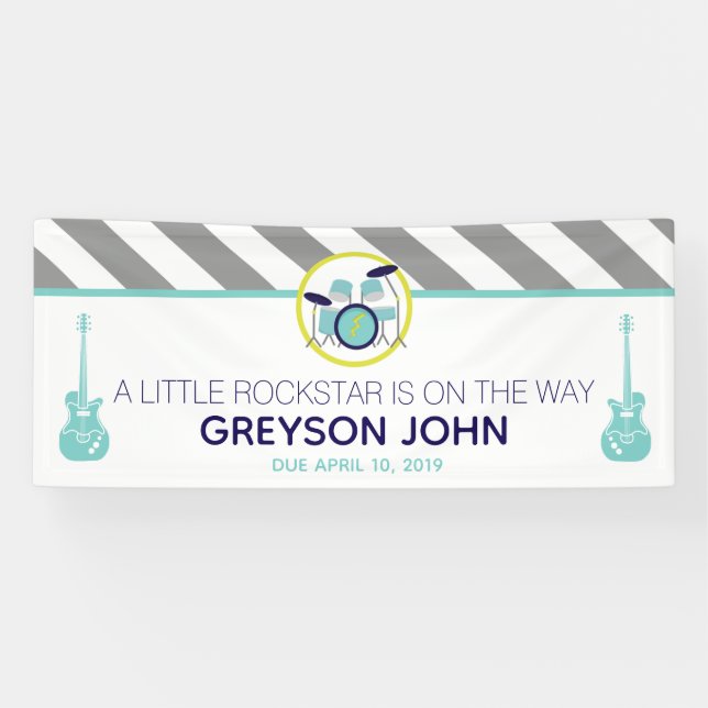Rock Star Drum Set Rock-A-Bye Baby Shower Banner (Horizontal)