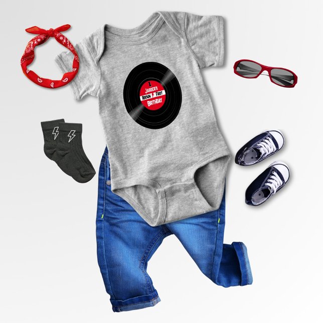 Rock Star erste Geburtstagsparty Vinyl Record Baby Strampler (Personalized Vinyl Record Bodysuit for Baby's First Rock and Roll Birthday)