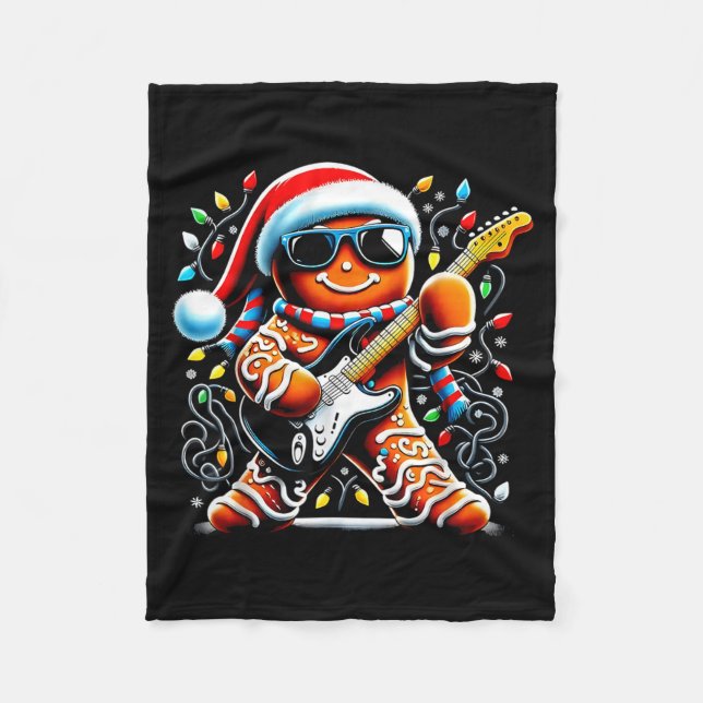 Rock Star Gingerbread Christmas Guitar Lights Men  Fleecedecke (Vorderseite)