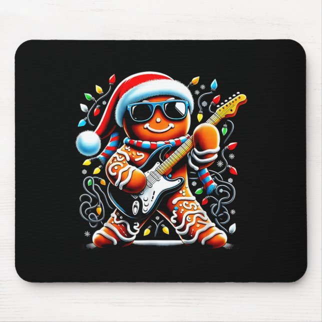 Rock Star Gingerbread Christmas Guitar Lights Men  Mousepad (Vorne)