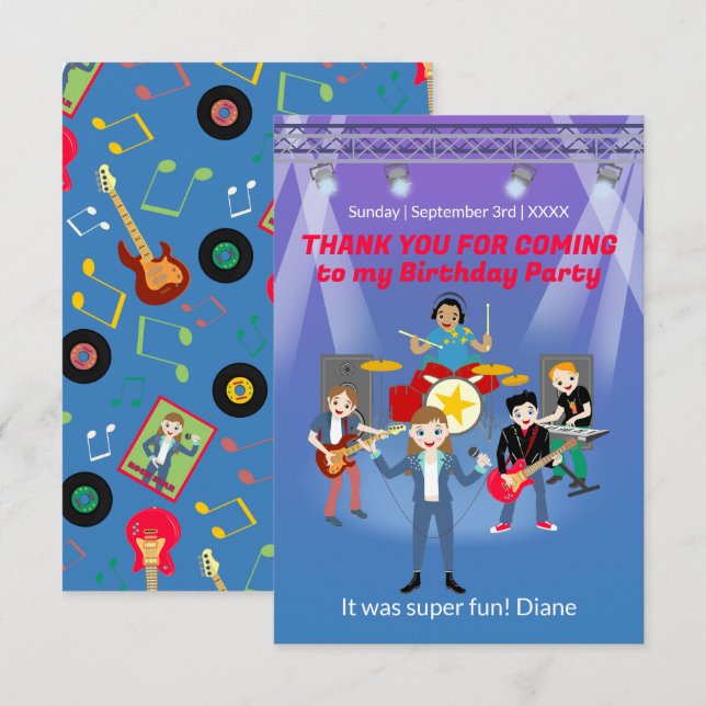Rock Star Girl Band Geburtstagsparty Dankeskarte (Vorne/Hinten)