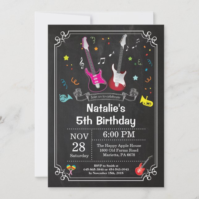 Rock Star Gitarre Birthday Invitation Music Girl Einladung (Vorderseite)