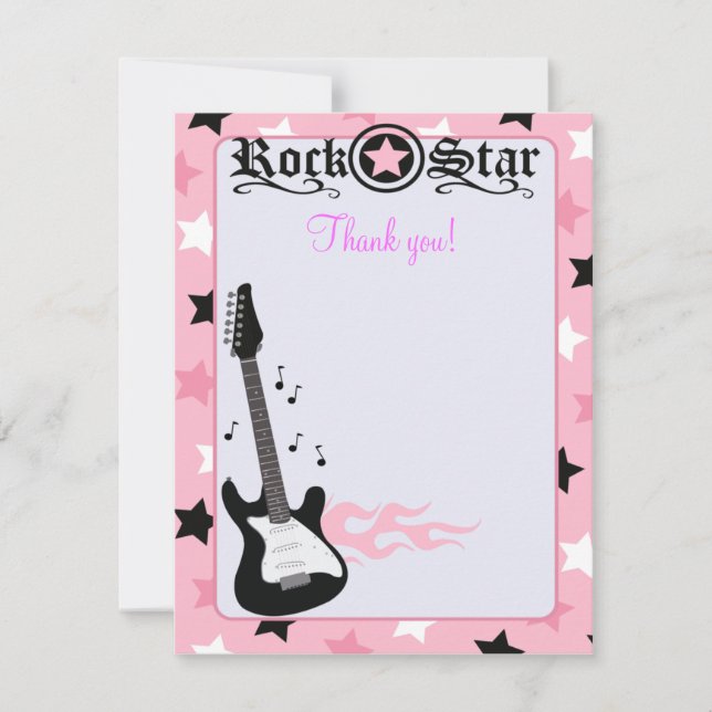Rock Star Gitarre Pink 4x5 Wohnung Vielen Dank für Mitteilungskarte (Vorderseite)