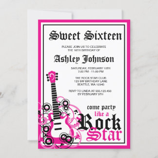 Rock Star Gitarre Sweet 16 Geburtstagsparty Pink Einladung