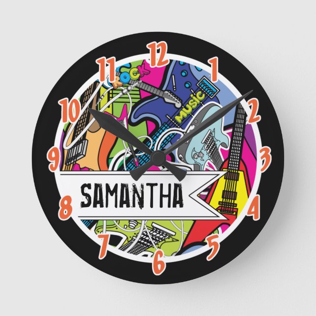 Rock Star Guitar Rocker Band Personalized Clock Runde Wanduhr (Vorderseite)