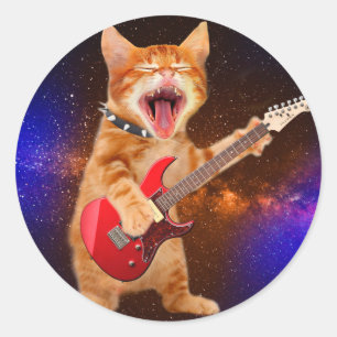 Rock-Star-Katze Runder Aufkleber