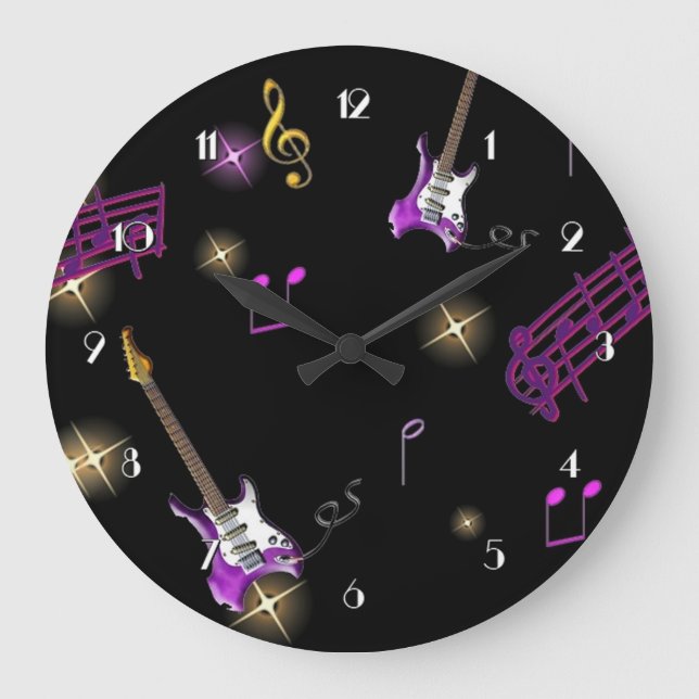 Rock Star Music Background Wall Clock Große Wanduhr (Vorderseite)