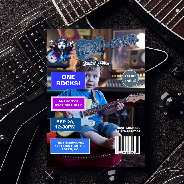 Rock Star "One Rocks"! Zeitschrift Cover 1. Geburt Einladung (Rock Star "One Rocks!" Magazine Cover 1st Birthday Invitation)