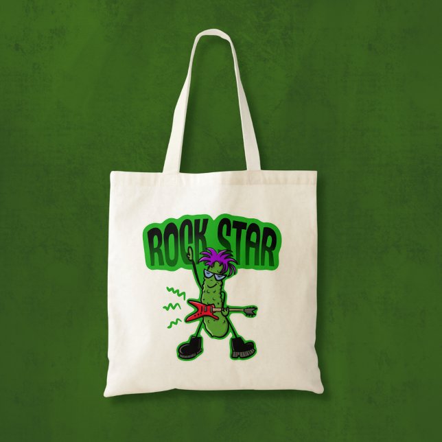Rock Star Pickle - Funny Cartoon Tragetasche (Von Creator hochgeladen)