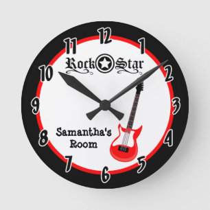 Rock Star Red Guitar Personalized Clock Runde Wanduhr