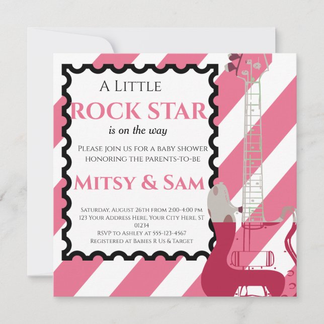 Rock Star Rock a Bye Baby Dusche Einladung (Vorderseite)