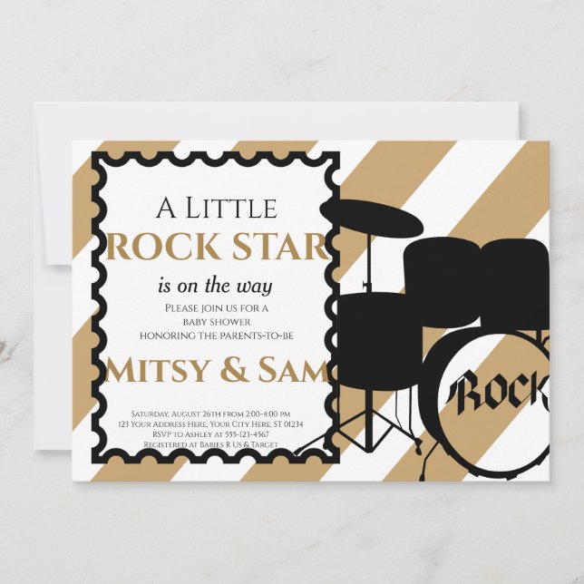 Rock Star Rock a Bye Baby Shower Einladung (Vorderseite)