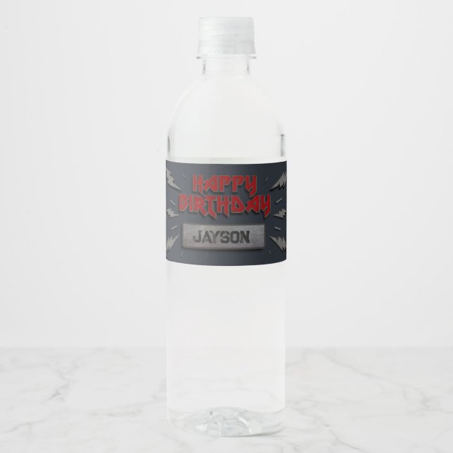 Rock Star - Rock and Roll Birthday Flasche Label Wasserflaschenetikett (Vorderseite)