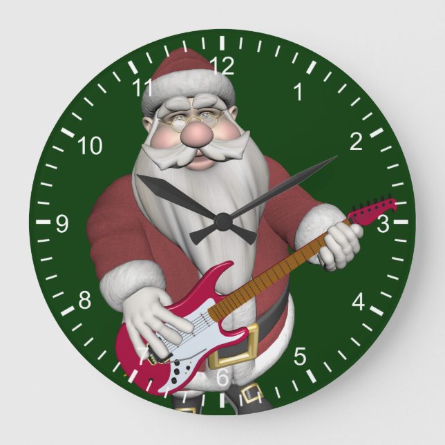 Rock Star Santa mit Red Electric Gitarre Große Wanduhr (Vorderseite)