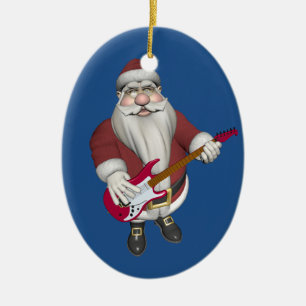 Rock Star Santa mit Red Electric Gitarre Keramik Ornament