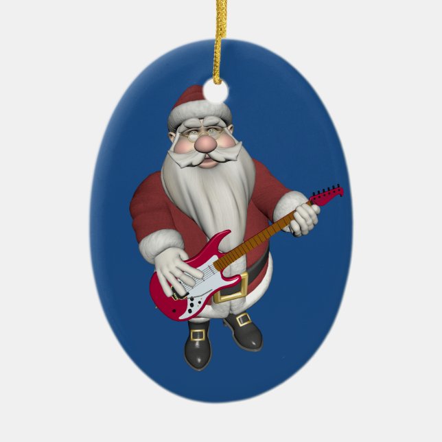 Rock Star Santa mit Red Electric Gitarre Keramik Ornament (Vorne)