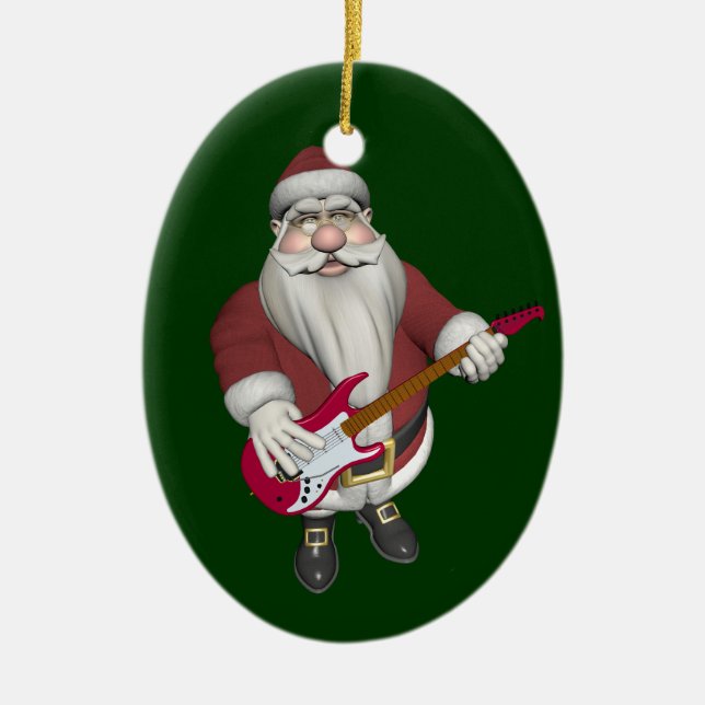 Rock Star Santa mit Red Electric Gitarre Keramik Ornament (Vorne)