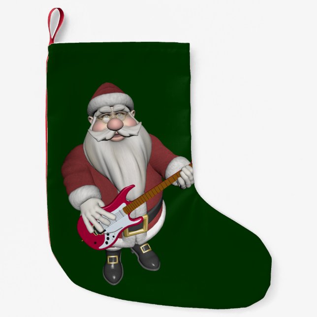 Rock Star Santa mit Red Electric Gitarre Kleiner Weihnachtsstrumpf (Vorderseite)