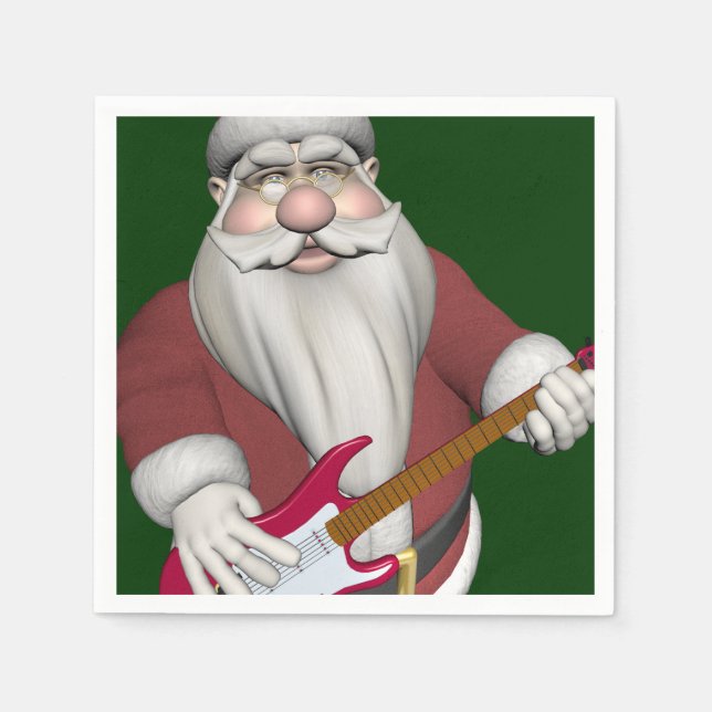 Rock Star Santa mit Red Electric Gitarre Serviette (Vorderseite)