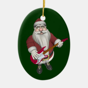 Rock Star Santa With Red Electric Guitar Keramik Ornament