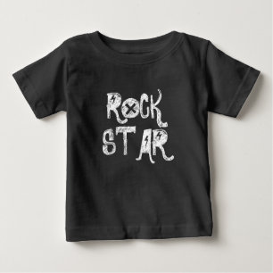 Rock Star schwarz weißer Totenkopf Text Rocker Met Baby T-shirt