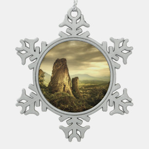 Rock Sunset in Griechenland Schneeflocken Zinn-Ornament