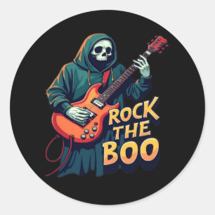 Rock the Boo - Halloween Skeleton Gitarrendesign Runder Aufkleber