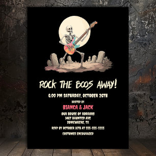 Rock the Boos Away Skeleton Halloween-Party Einladung