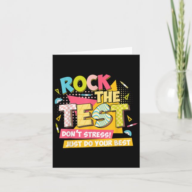 Rock The Test Day Motivational Retro Teachers Test Karte (Vorderseite)